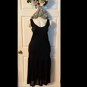 Sz L black maxi with sheer chiffon pleated bottom